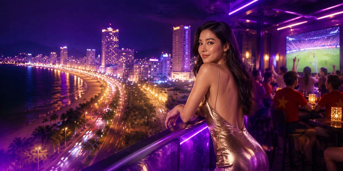 Biển quảng cáo neon hoàn tiền rebate tại Nha Trang với không khí giải trí về đêm sôi động