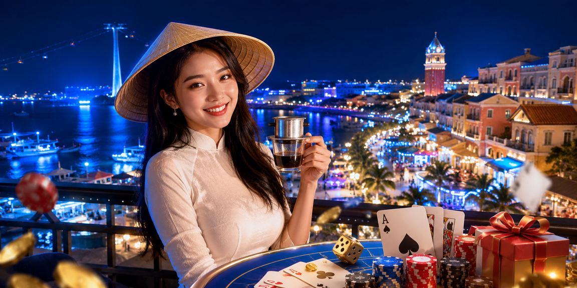 Khung cảnh thư giãn tại Phú Quốc với người dùng xem thông tin thanh toán xatd bên ly cà phê